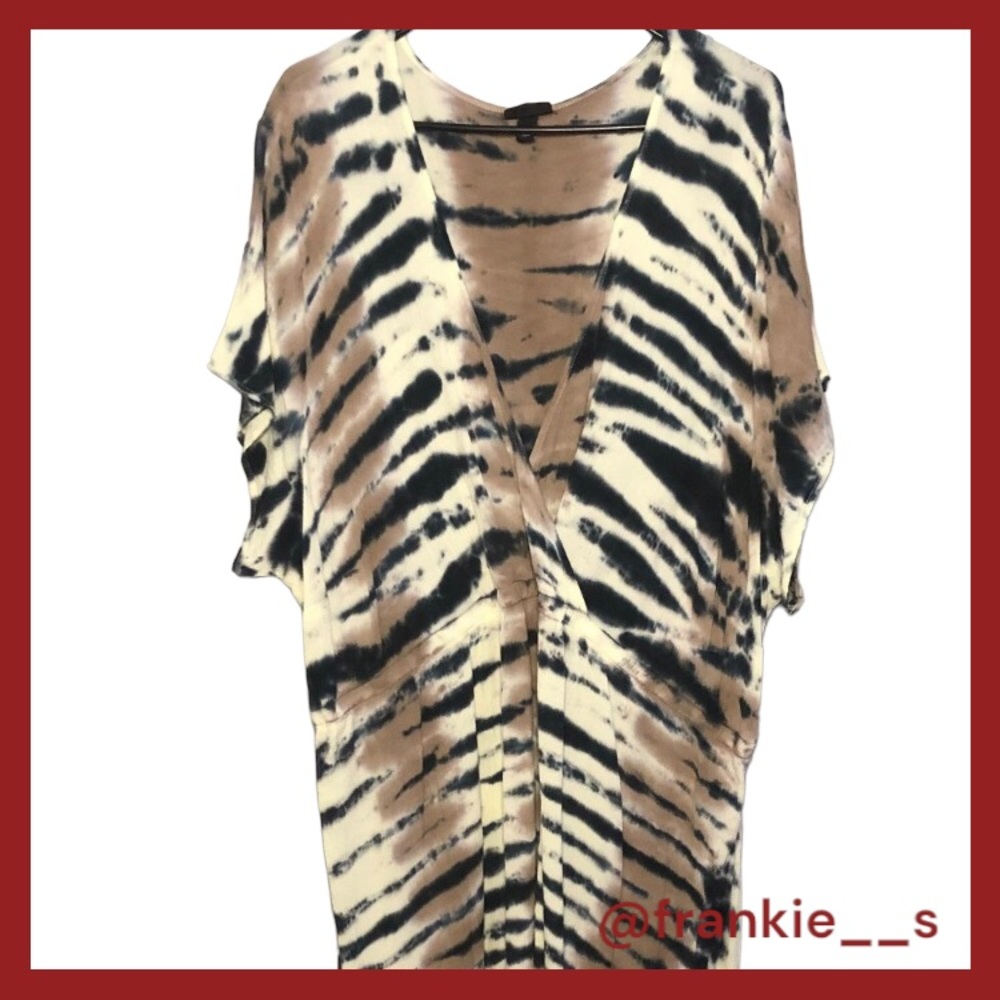 Torrid - Size 5 Brown, Blue, and Black Plunge Neckline Dress